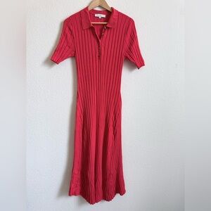 LOFT Ribbed Knit Polo Midi Dress – Coral/Red – Size L